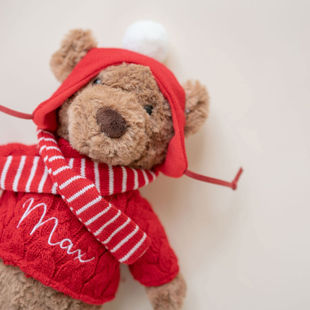 JBØRN Christmas Teddy Bear Soft Toy with Personalised Festive Outfit