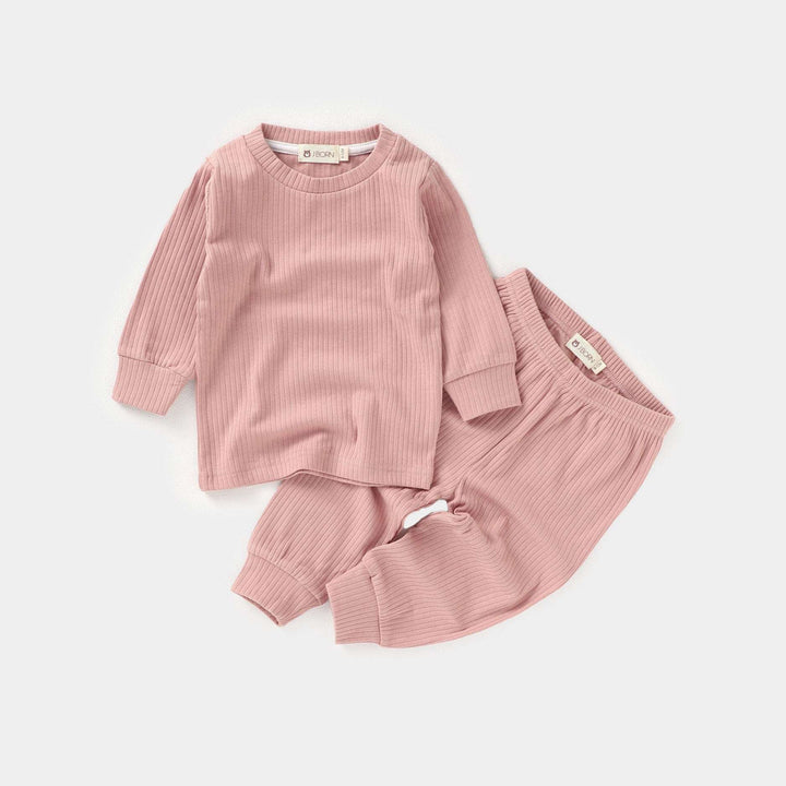 JBØRN Organic Cotton Ribbed Toddler Pyjamas | 6+ Months | SALE Dusty Rose - Personalisable Baby Products Sold and Personalised by JustBørn