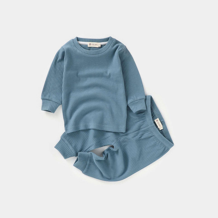 JBØRN Organic Cotton Ribbed Toddler Pyjamas | 6+ Months | SALE Ocean Blue - Personalisable Baby Products Sold and Personalised by JustBørn