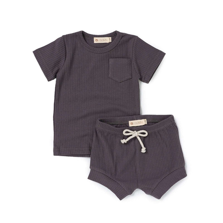 JBØRN Organic Cotton Ribbed Baby T-Shirt & Shorts Set | 12+ Months - Personalisable Baby Products Sold and Personalised by JustBørn