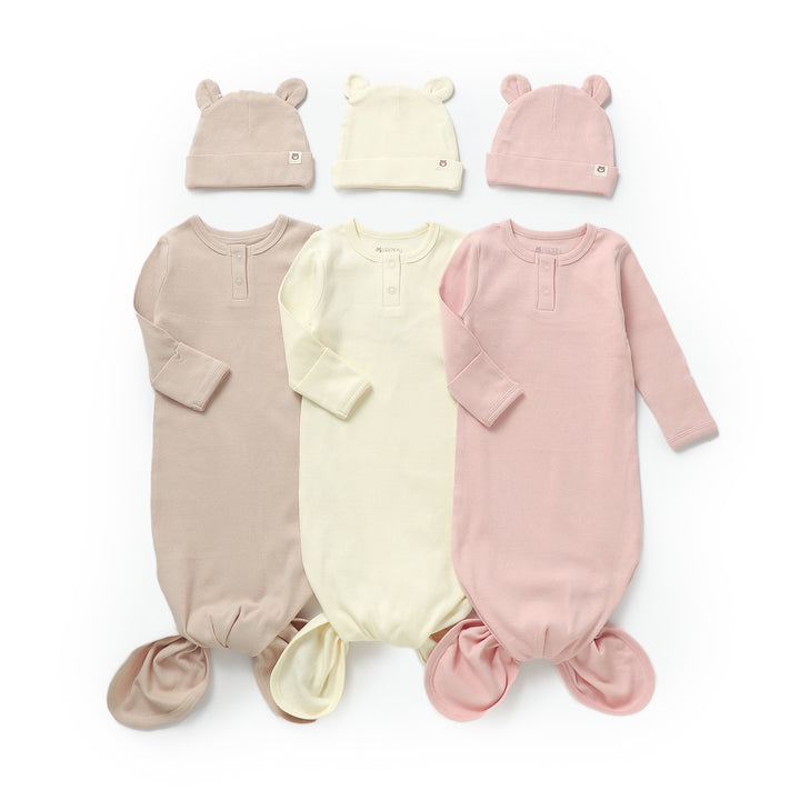 JBØRN Organic Cotton Knotted Baby Sleeping Gown & Hat - Personalisable Baby Products Sold and Personalised by JustBørn