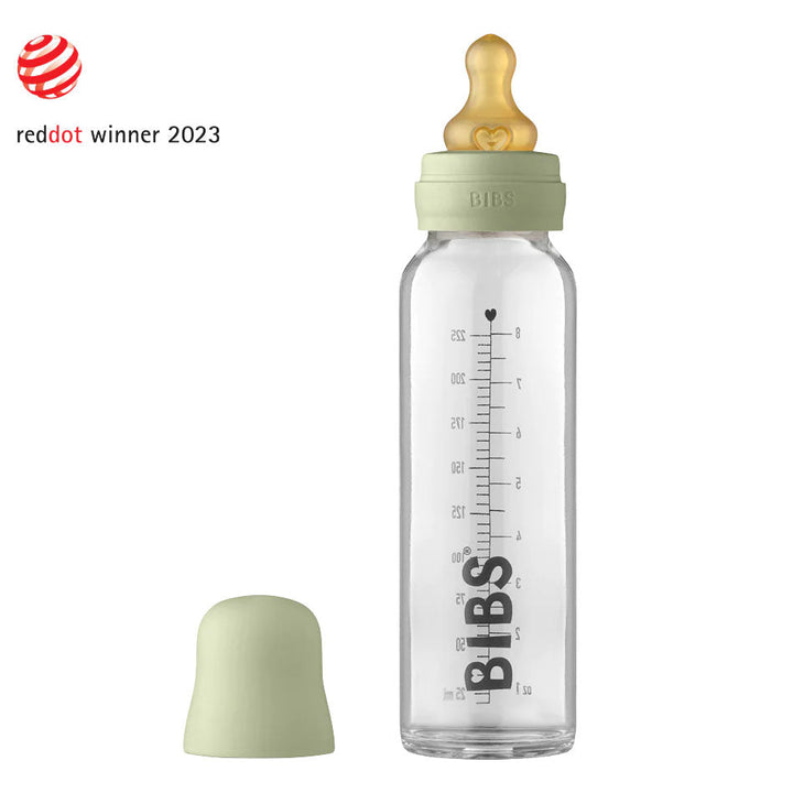 BIBS Baby Glass Bottle Complete Set BIBS Glass Bottle | Sage 225 ml - Personalisable Baby Products Sold and Personalised by JustBørn
