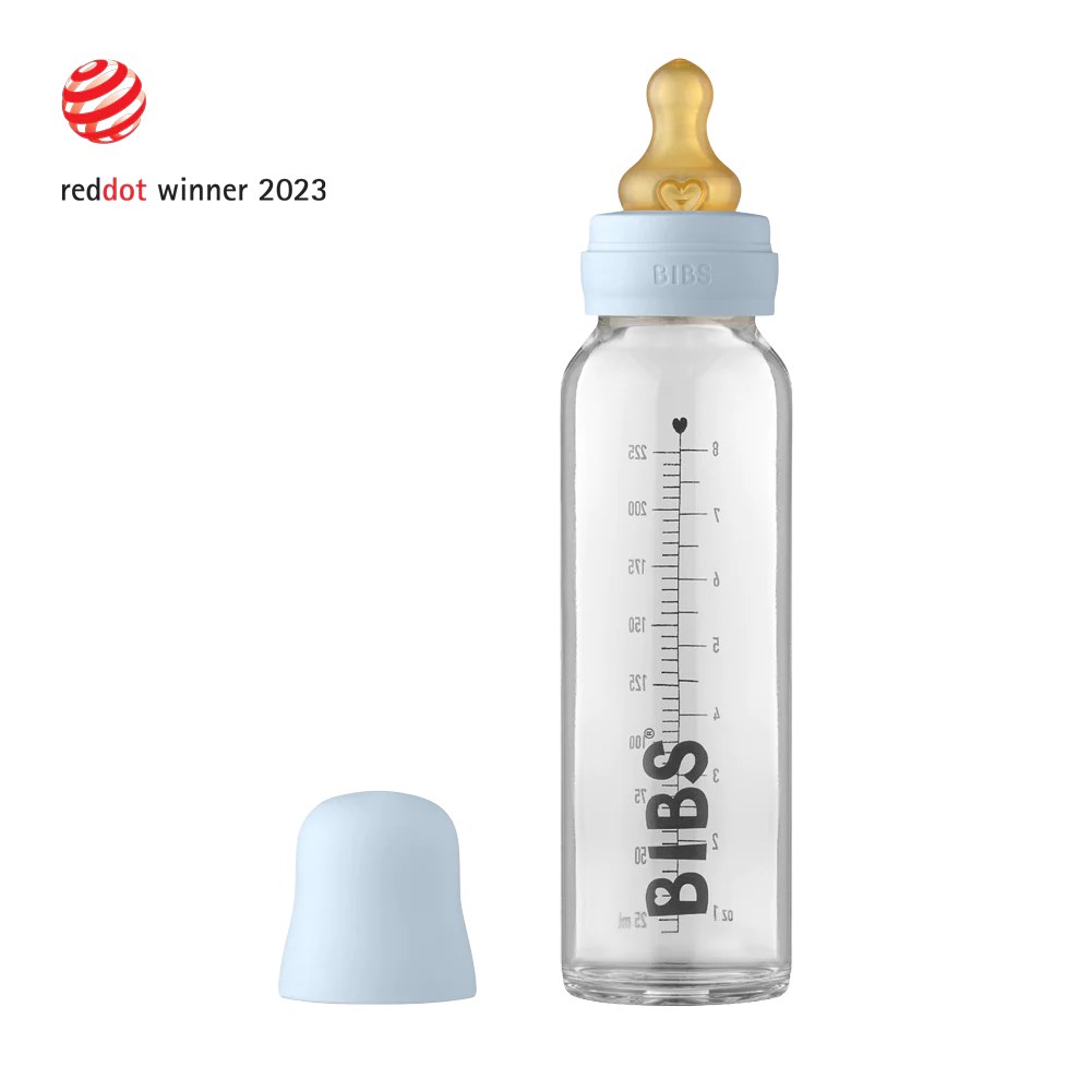 BIBS Baby Glass Bottle Complete Set BIBS Glass Bottle | Baby Blue 225 ml - Personalisable Baby Products Sold and Personalised by JustBørn