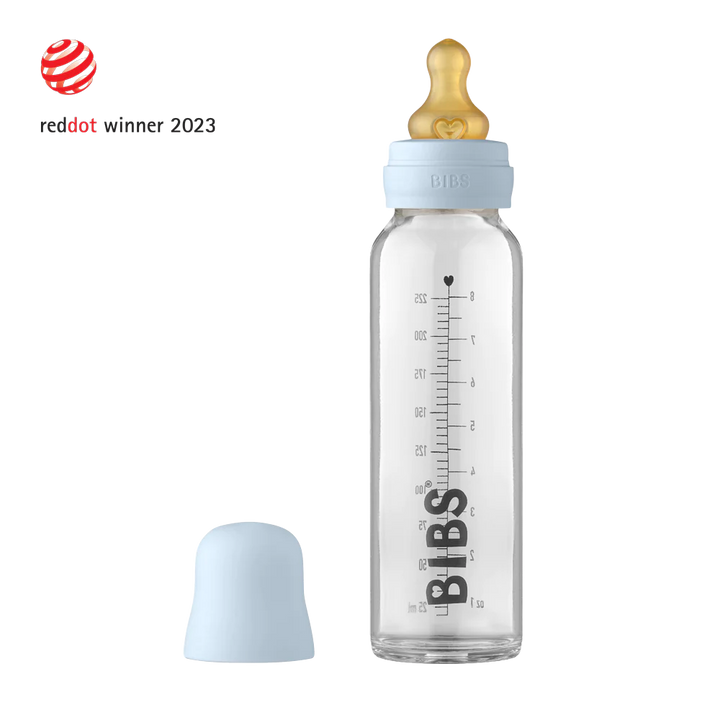 BIBS Baby Glass Bottle Complete Set BIBS Glass Bottle | Baby Blue 225 ml - Personalisable Baby Products Sold and Personalised by JustBørn