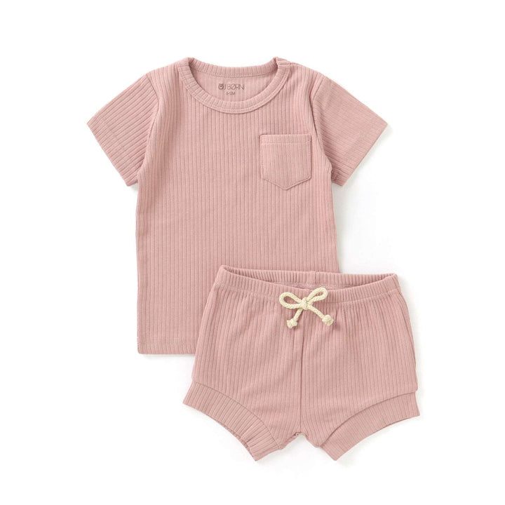 JBØRN Organic Cotton Ribbed Baby T-Shirt & Shorts Set | 12+ Months - Personalisable Baby Products Sold and Personalised by JustBørn