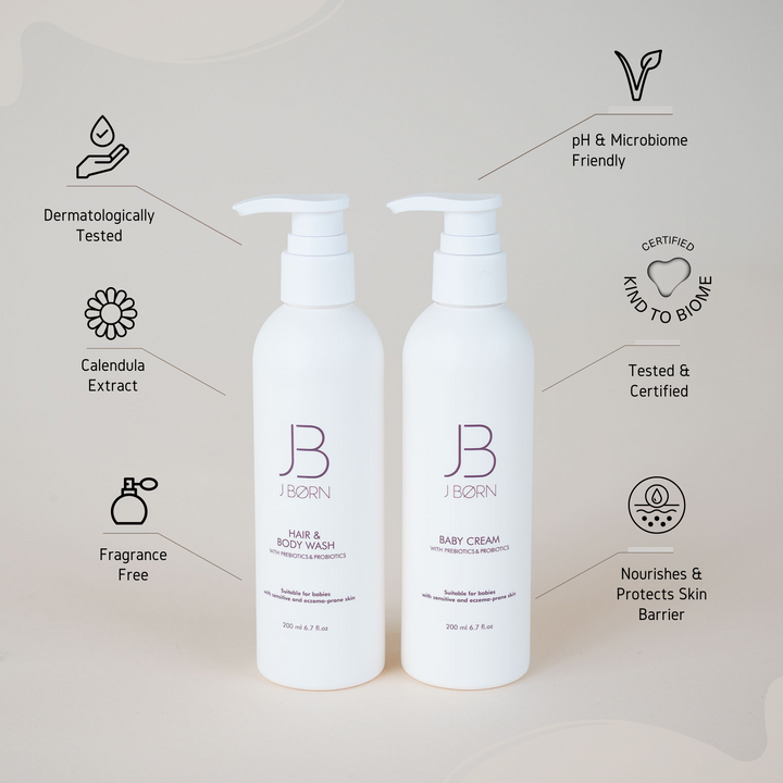 JBØRN Baby Bath Gift Set | Towel, Brush Set & Skincare - Personalisable Baby Products Sold and Personalised by JustBørn