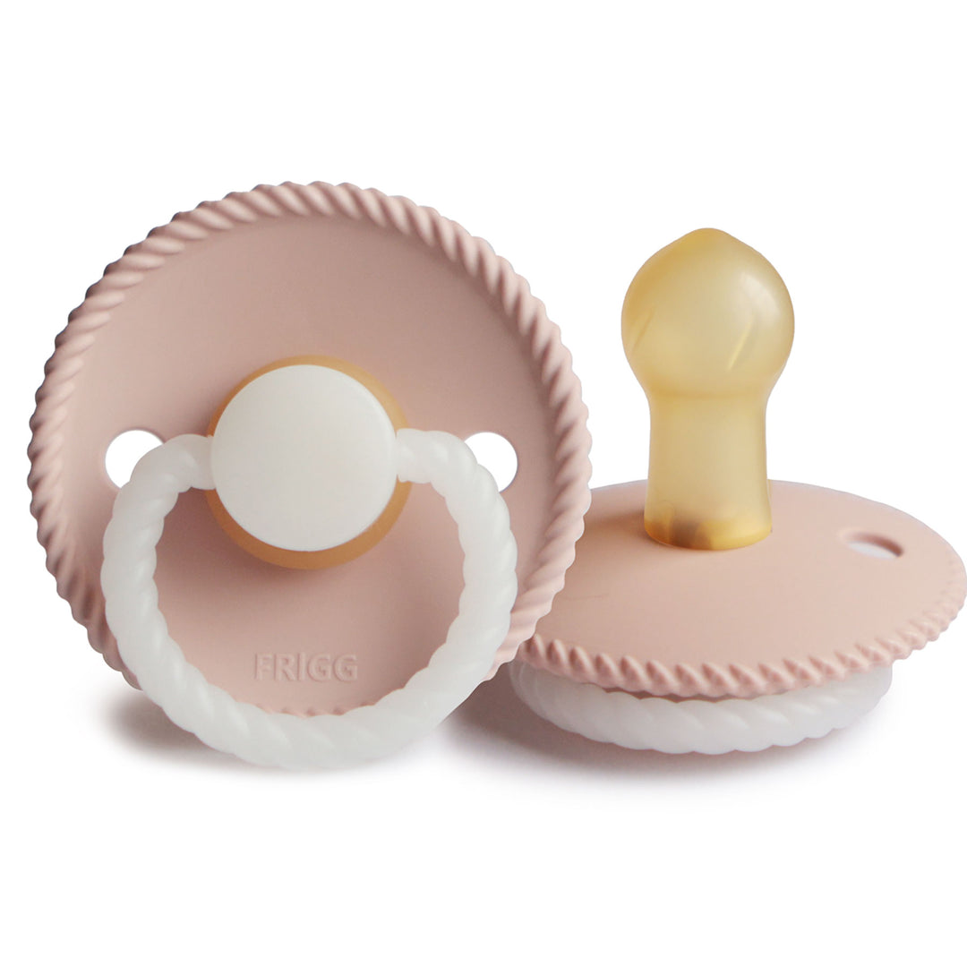 FRIGG Rope Natural Rubber Latex Pacifiers Blush Night Glow - Personalisable Baby Products Sold and Personalised by JustBørn