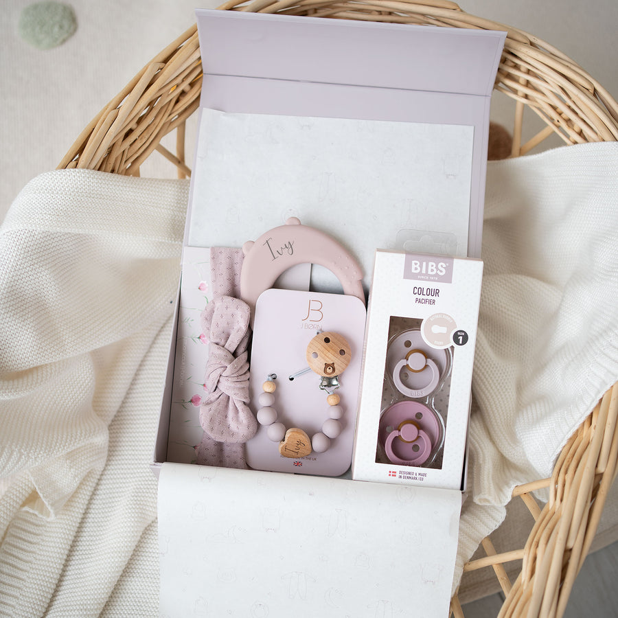 JBØRN Baby Girl Lilac Accessories Gift Set - Personalisable Baby Products Sold and Personalised by JustBørn