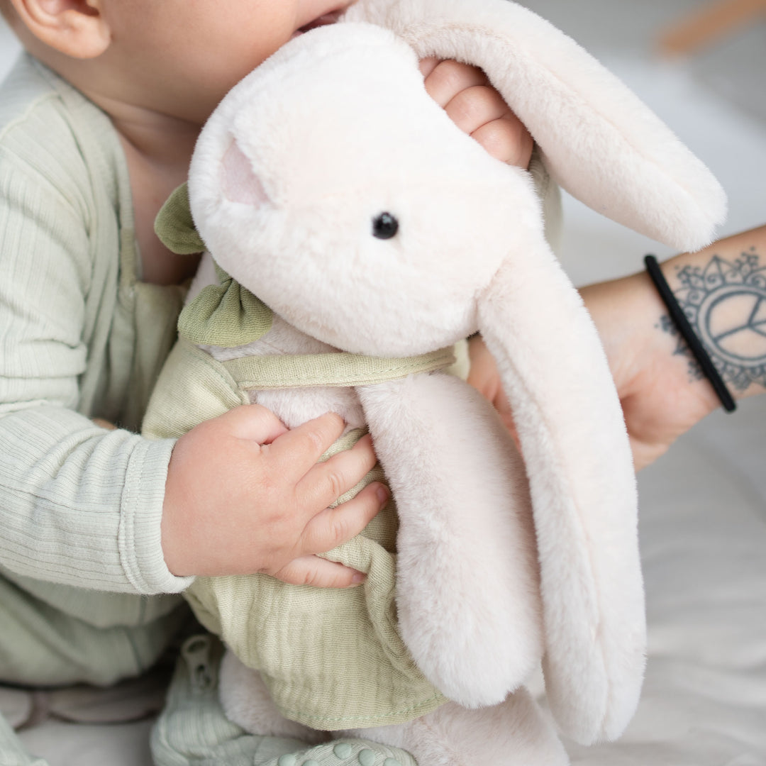 JBØRN Bunny Soft Toy & Matching Baby Bib Gift Set - Personalisable Baby Products Sold and Personalised by JustBørn