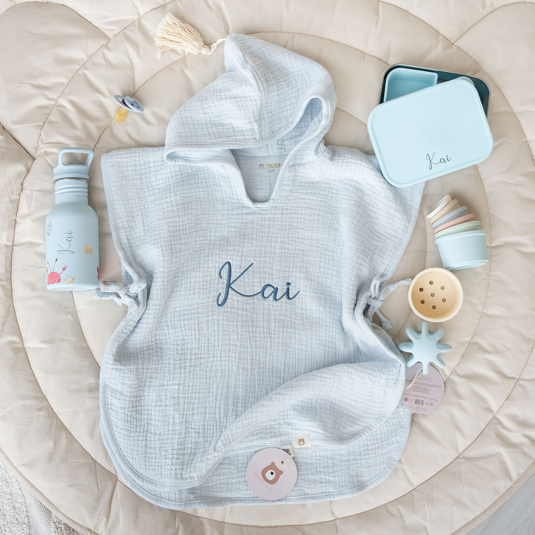 JBØRN Beach Set | Hooded Poncho, Water Bottle & Snack Box - Personalisable Baby Products Sold and Personalised by JustBørn