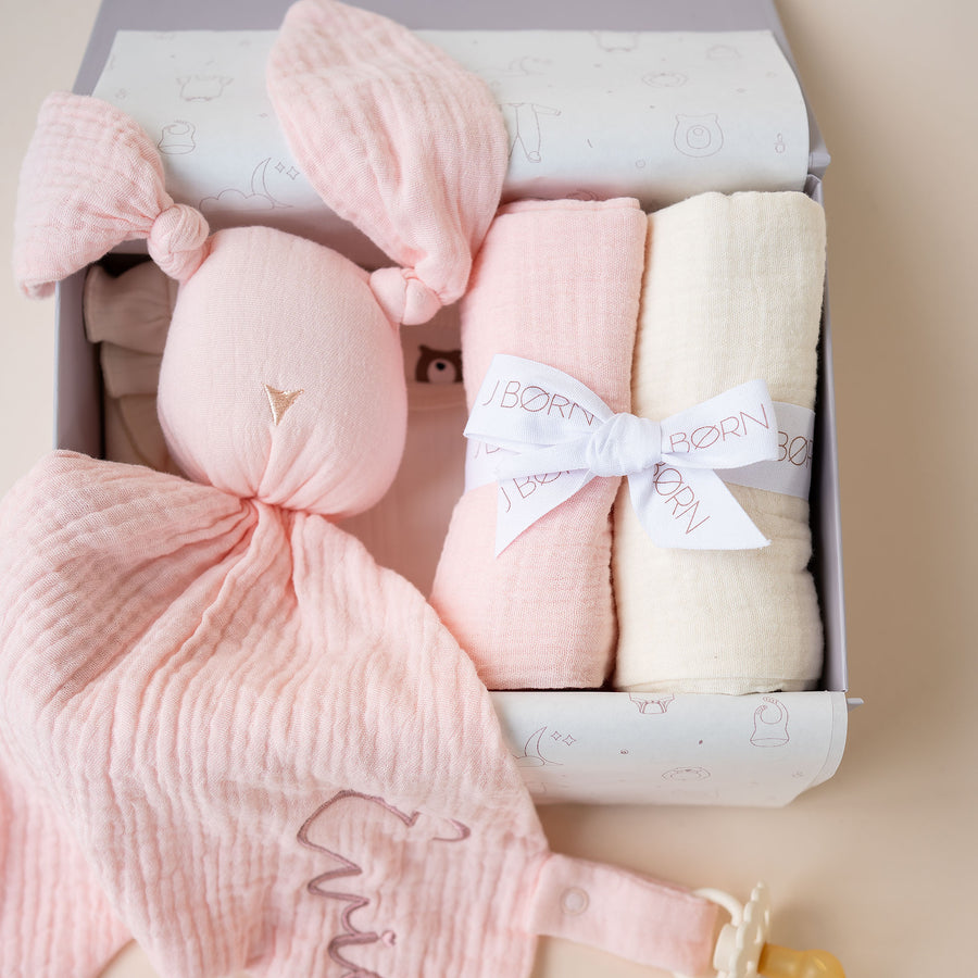JBØRN Organic Cotton Bunny Comforter & Muslin Cloths Set - Personalisable Baby Products Sold and Personalised by JustBørn