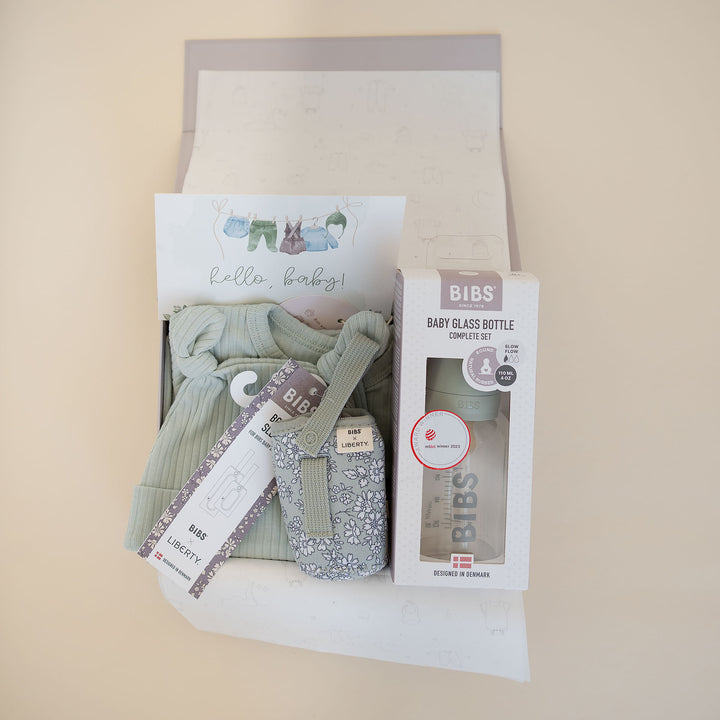 JBØRN x BIBS Baby Shower Gift Set | 0-3 Months | Organic Cotton Sleepsuit & Matching Baby Bottle - Personalisable Baby Products Sold and Personalised by JustBørn