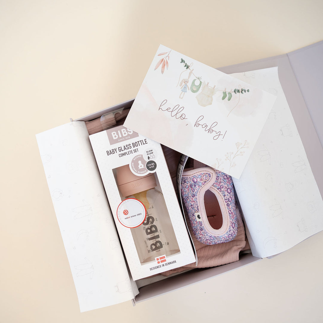 JBØRN x BIBS Baby Shower Gift Set | 0-3 Months | Organic Cotton Sleepsuit & Matching Baby Bottle - Personalisable Baby Products Sold and Personalised by JustBørn
