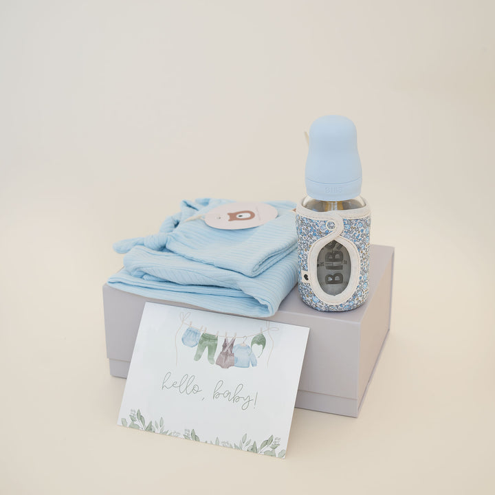 JBØRN x BIBS Baby Shower Gift Set | 0-3 Months | Organic Cotton Sleepsuit & Matching Baby Bottle - Personalisable Baby Products Sold and Personalised by JustBørn
