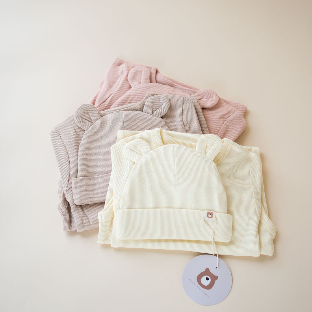 JBØRN Organic Cotton Knotted Baby Sleeping Gown & Hat - Personalisable Baby Products Sold and Personalised by JustBørn
