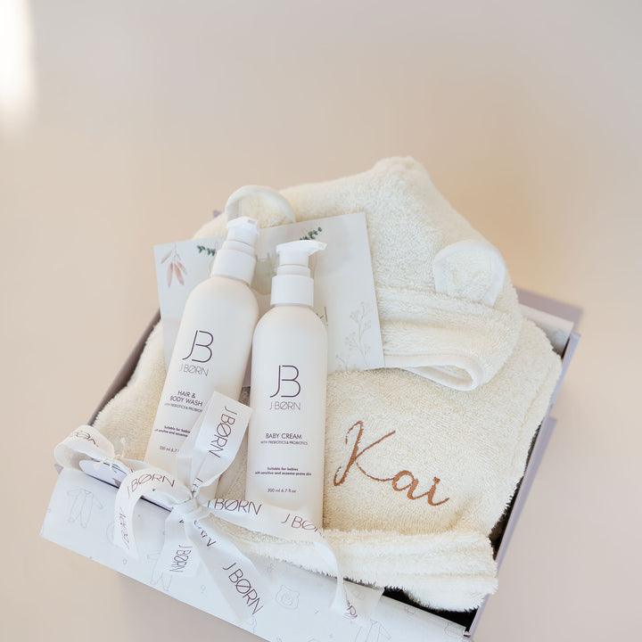 JBØRN Baby Bathrobe & Skincare Gift Set - Personalisable Baby Products Sold and Personalised by JustBørn