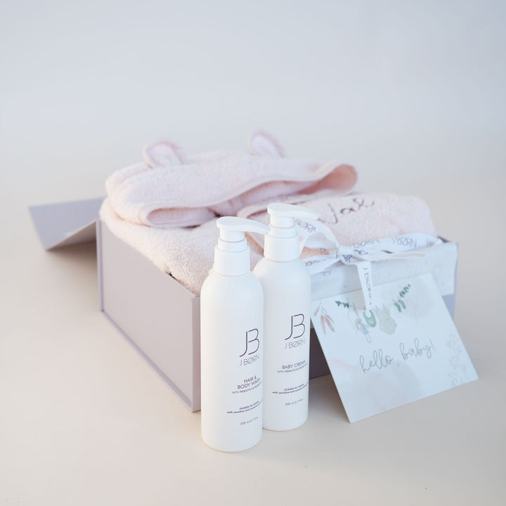 JBØRN Baby Bathrobe & Skincare Gift Set - Personalisable Baby Products Sold and Personalised by JustBørn