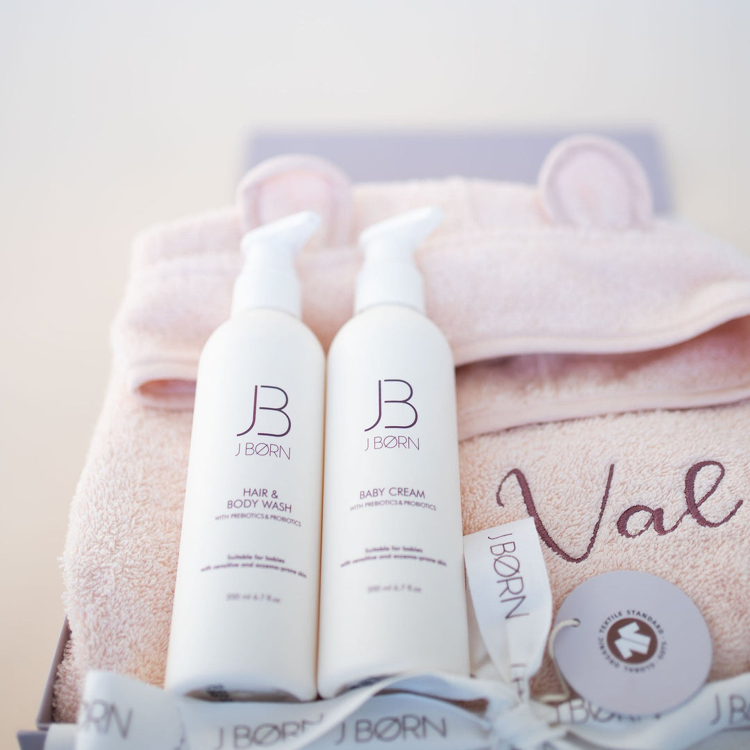 JBØRN Baby Bathrobe & Skincare Gift Set - Personalisable Baby Products Sold and Personalised by JustBørn
