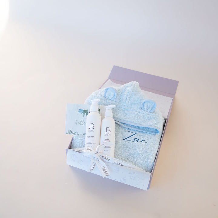 JBØRN Baby Bathrobe & Skincare Gift Set - Personalisable Baby Products Sold and Personalised by JustBørn