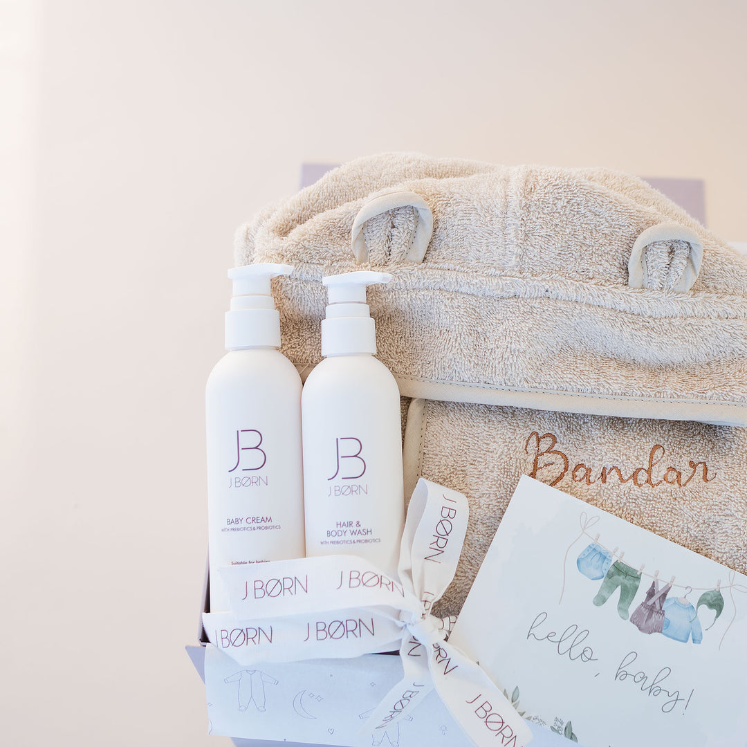 JBØRN Baby Bathrobe & Skincare Gift Set - Personalisable Baby Products Sold and Personalised by JustBørn