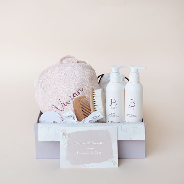 JBØRN Baby Bath Gift Set | Towel, Brush Set & Skincare - Personalisable Baby Products Sold and Personalised by JustBørn
