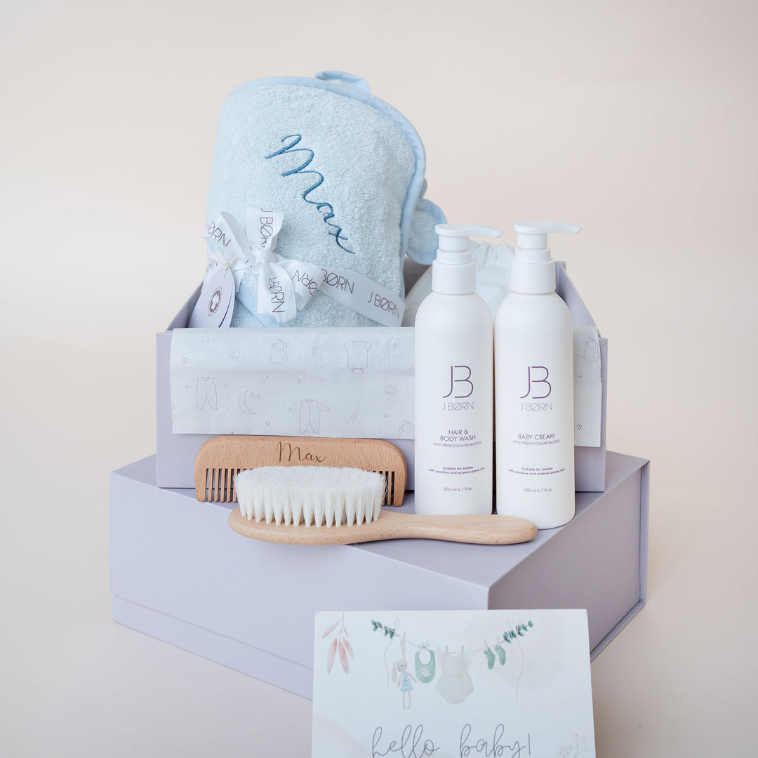JBØRN Baby Bath Gift Set | Towel, Brush Set & Skincare - Personalisable Baby Products Sold and Personalised by JustBørn