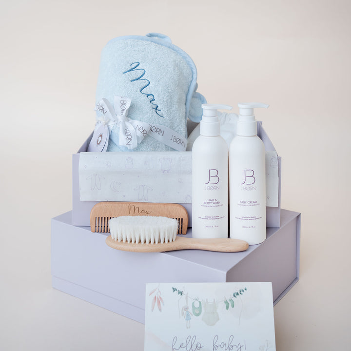 JBØRN Baby Bath Gift Set | Towel, Brush Set & Skincare - Personalisable Baby Products Sold and Personalised by JustBørn