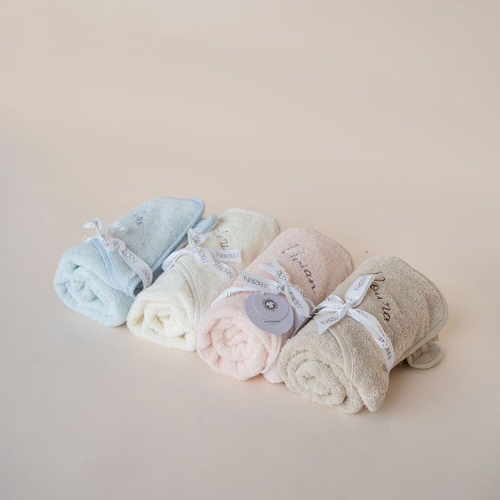 JBØRN Baby Bath Gift Set | Towel, Brush Set & Skincare - Personalisable Baby Products Sold and Personalised by JustBørn