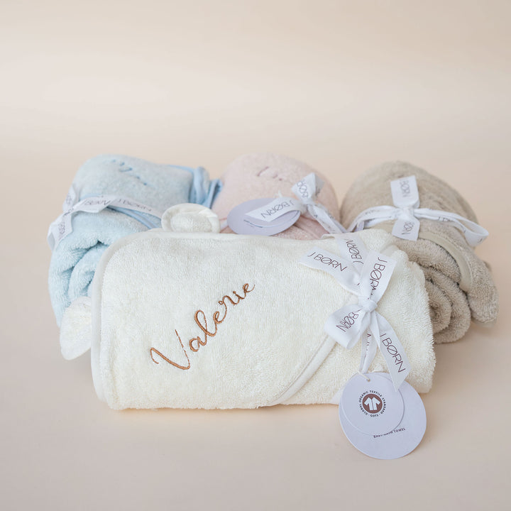 JBØRN Organic Cotton Baby Hooded Towel - Personalisable Baby Products Sold and Personalised by JustBørn
