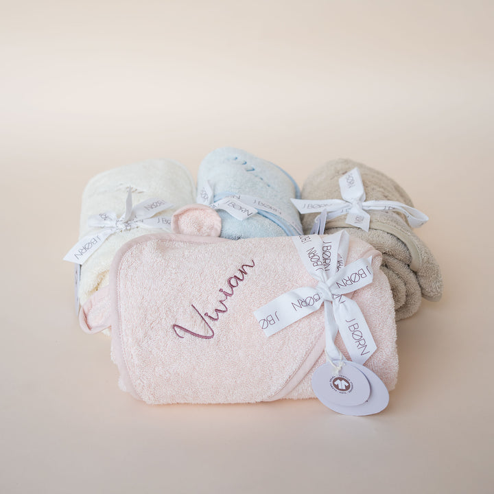 JBØRN Organic Cotton Baby Hooded Towel - Personalisable Baby Products Sold and Personalised by JustBørn