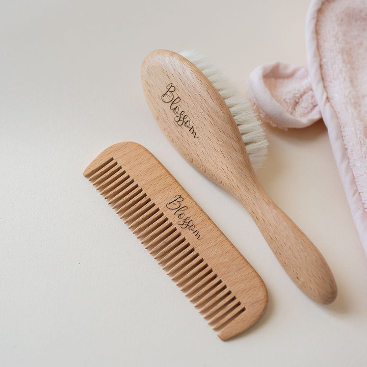 JBØRN Natural Beechwood Hairbrush & Comb Set | Personalised - Personalisable Baby Products Sold and Personalised by JustBørn