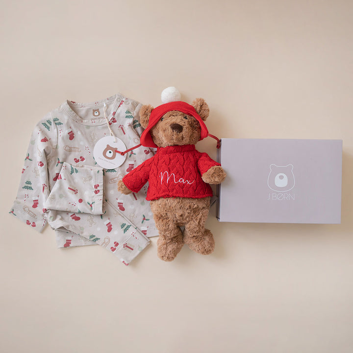 JBØRN First Christmas Gift Box | Festive Teddy & Pyjama Set | 0-3 Months - Personalisable Baby Products Sold and Personalised by JustBørn