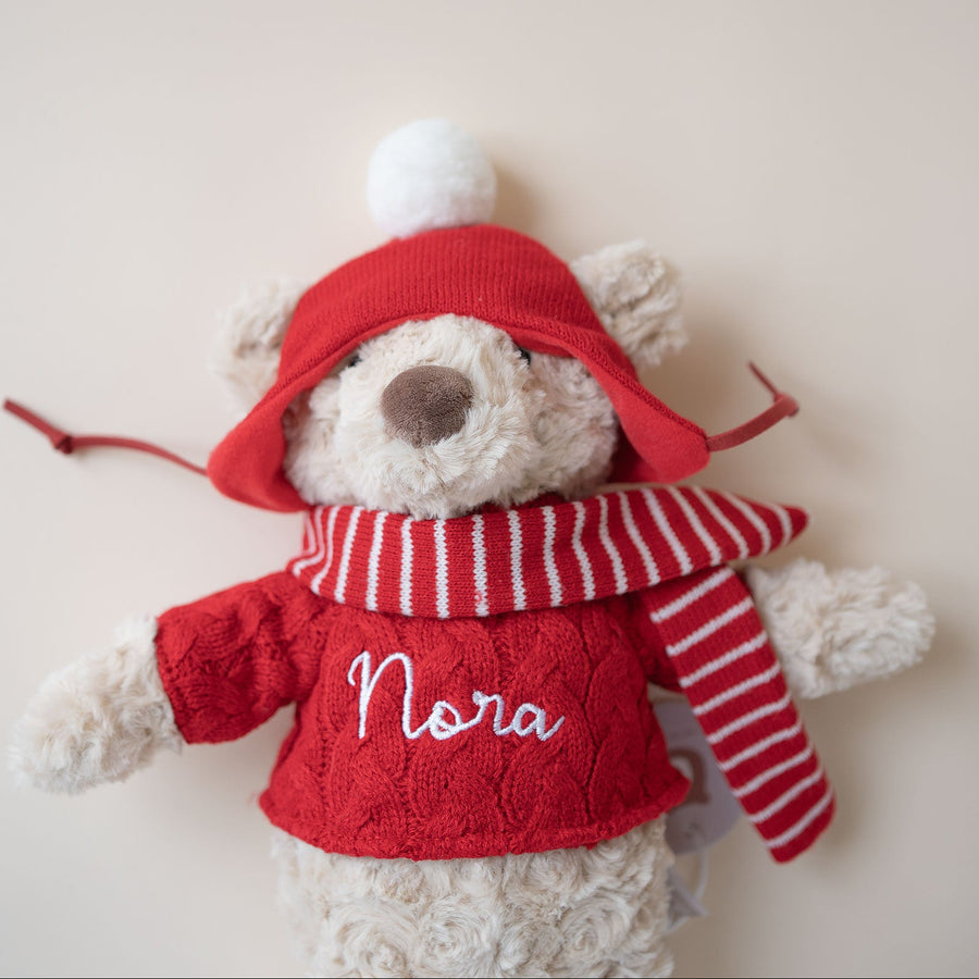 JBØRN Christmas Teddy Bear Soft Toy with Personalised Festive Outfit - Personalisable Baby Products Sold and Personalised by JustBørn