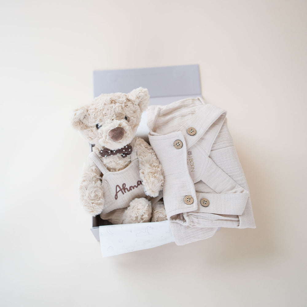 JBØRN Personalised Teddy & Matching Baby Dungarees | Baby Boy Gift Set - Personalisable Baby Products Sold and Personalised by JustBørn