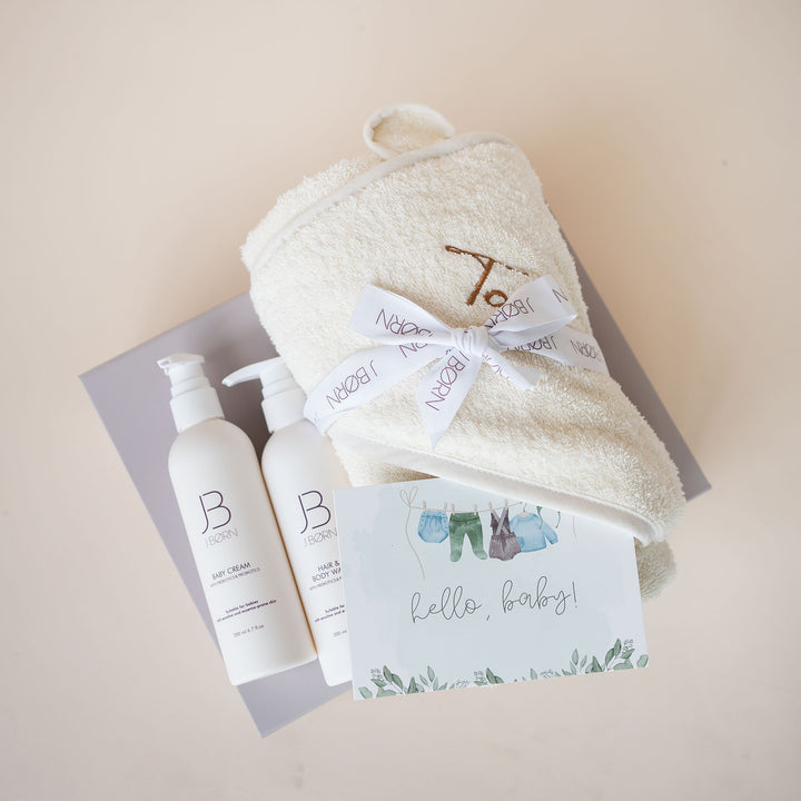 JBØRN Organic Cotton Towel & Skincare Gift Set - Personalisable Baby Products Sold and Personalised by JustBørn