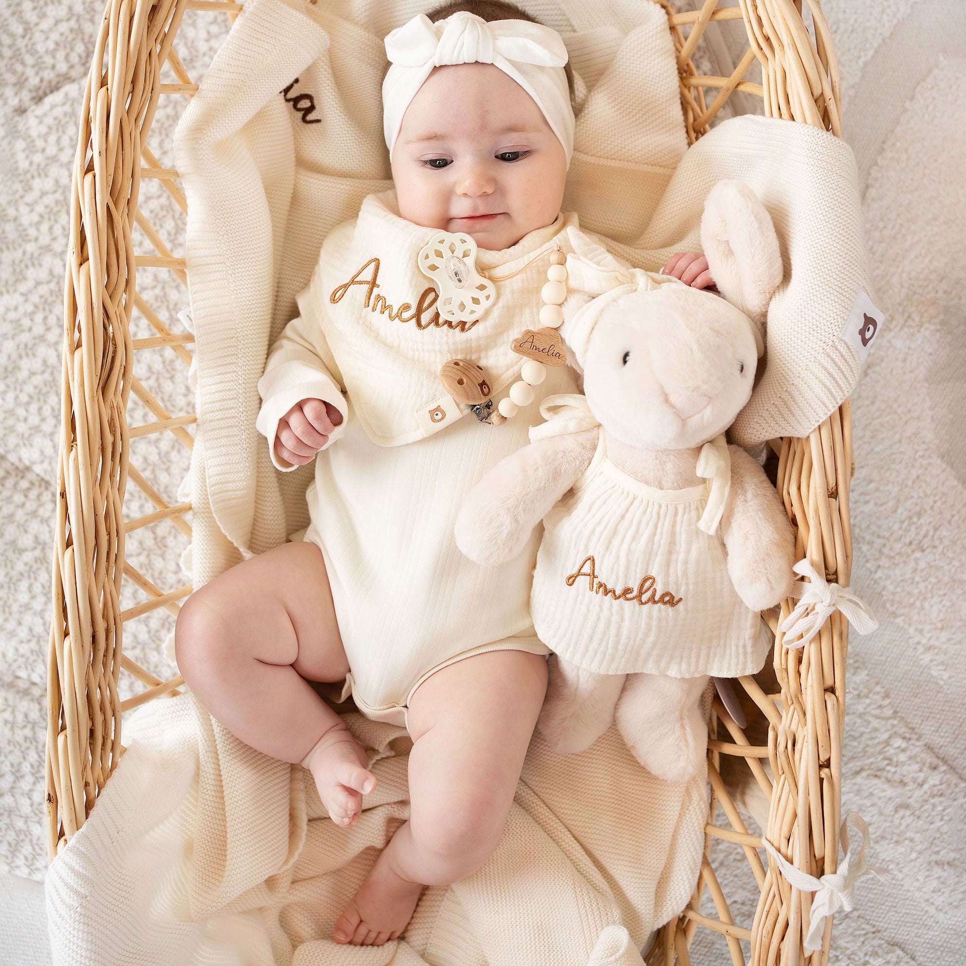 JBØRN Cream Bunny Soft Toy with Personalised Outfit - Personalisable Baby Products Sold and Personalised by JustBørn