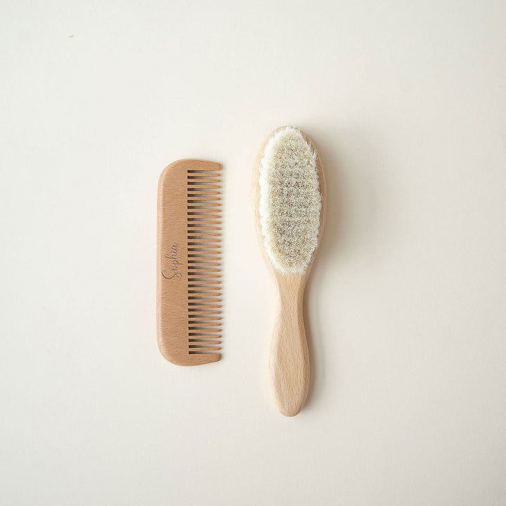 JBØRN Natural Beechwood Hairbrush & Comb Set | Personalised - Personalisable Baby Products Sold and Personalised by JustBørn