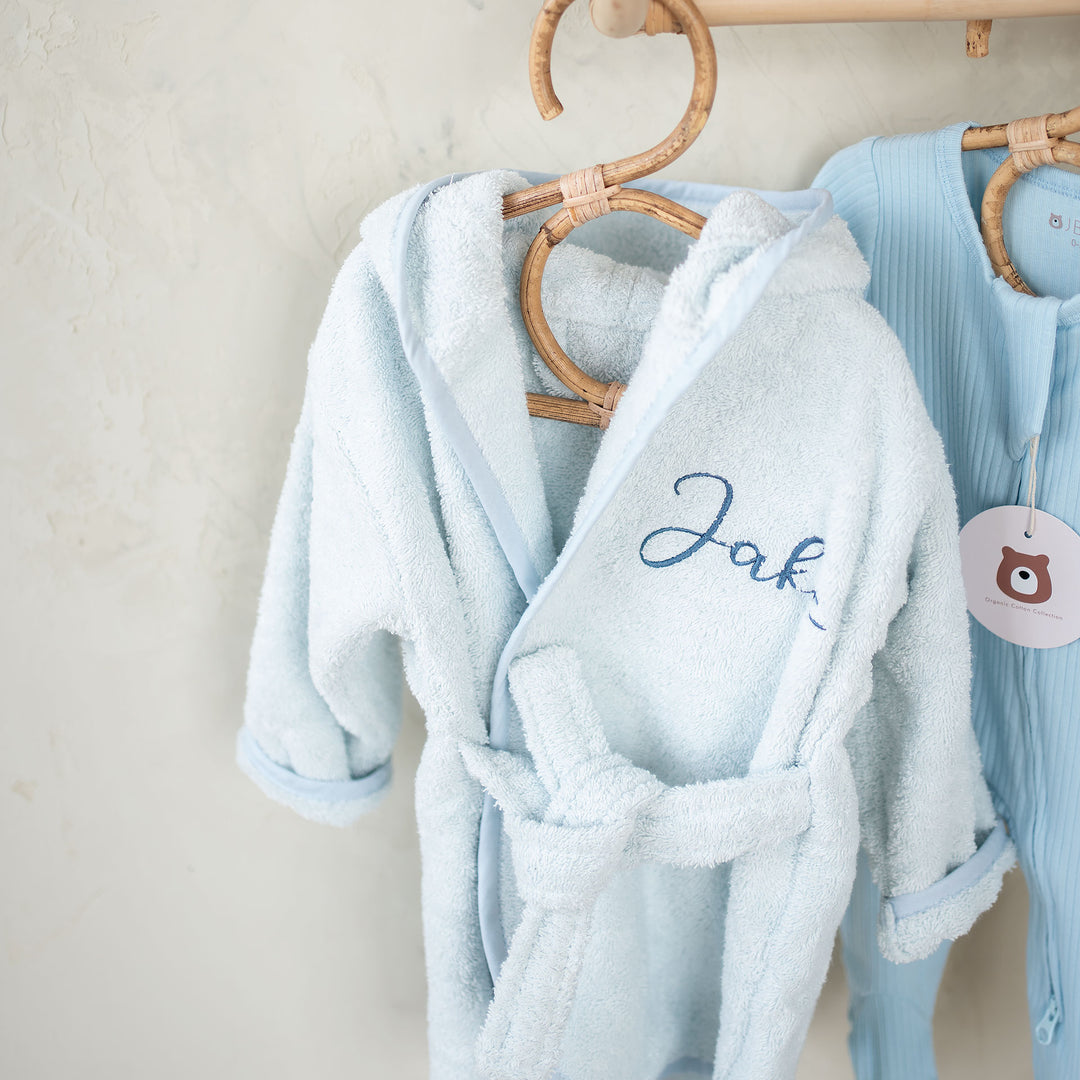 JBØRN Baby Bath Set | Organic Cotton Bathrobe & Hairbrush Set - Personalisable Baby Products Sold and Personalised by JustBørn