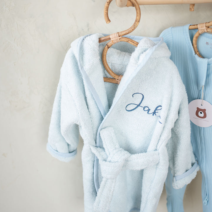 JBØRN Baby Bath Set | Organic Cotton Bathrobe & Hairbrush Set - Personalisable Baby Products Sold and Personalised by JustBørn