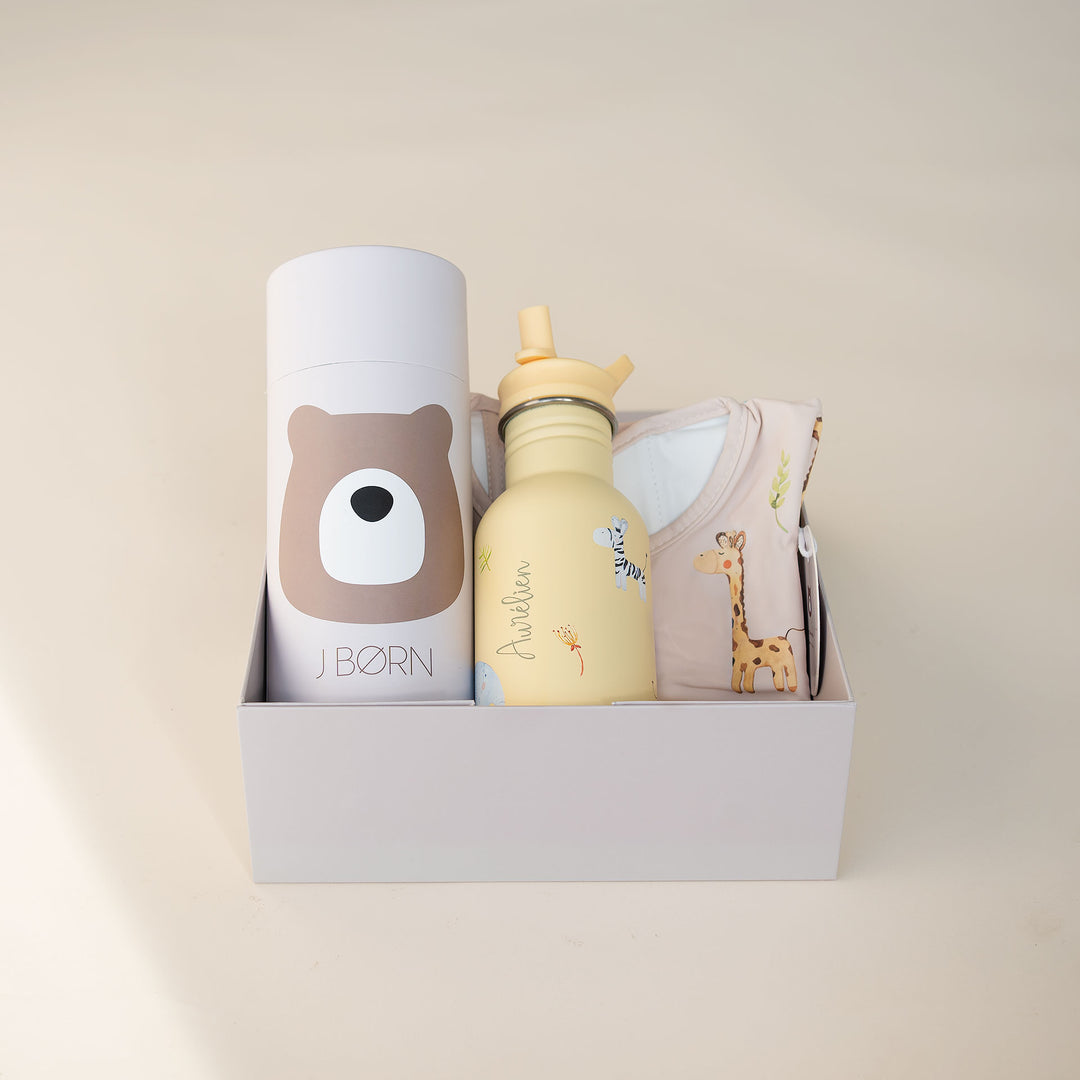 JBØRN First Birthday Gift | Personalised Water Bottle & Matching Sleeved Bib - Personalisable Baby Products Sold and Personalised by JustBørn