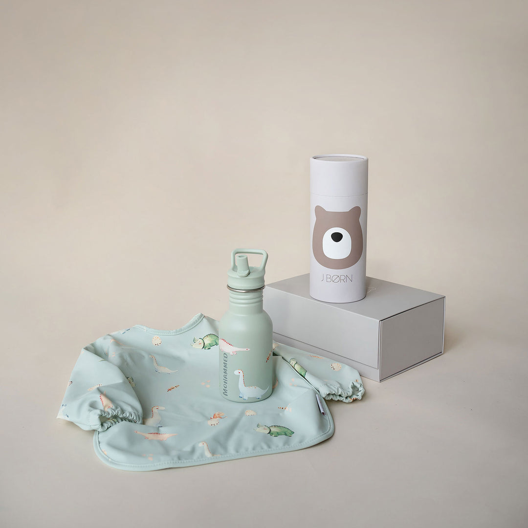 JBØRN First Birthday Gift | Personalised Water Bottle & Matching Sleeved Bib - Personalisable Baby Products Sold and Personalised by JustBørn