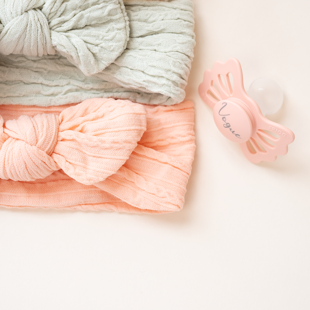 JBØRN Baby Girl Bow Cable Knit Headbands Cable Knit Pretty In Peach - Personalisable Baby Products Sold and Personalised by JustBørn