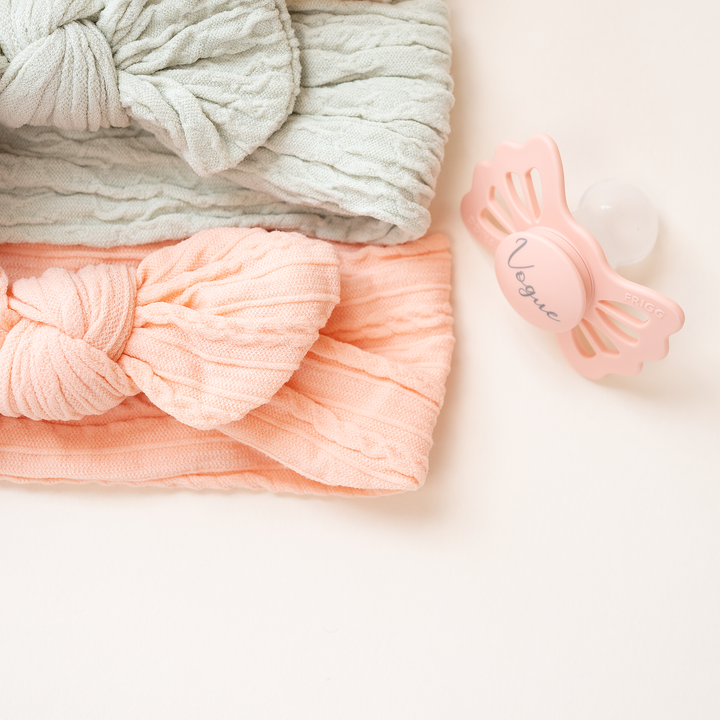 JBØRN Baby Girl Bow Cable Knit Headbands Cable Knit Pretty In Peach - Personalisable Baby Products Sold and Personalised by JustBørn