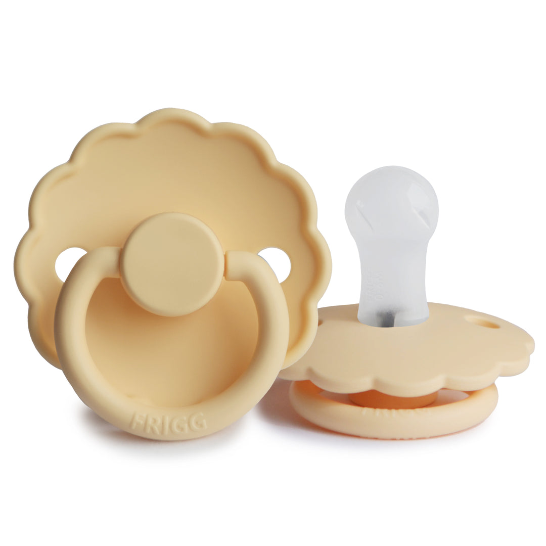 FRIGG Daisy Silicone Pacifiers Pale Daffodil - Personalisable Baby Products Sold and Personalised by JustBørn