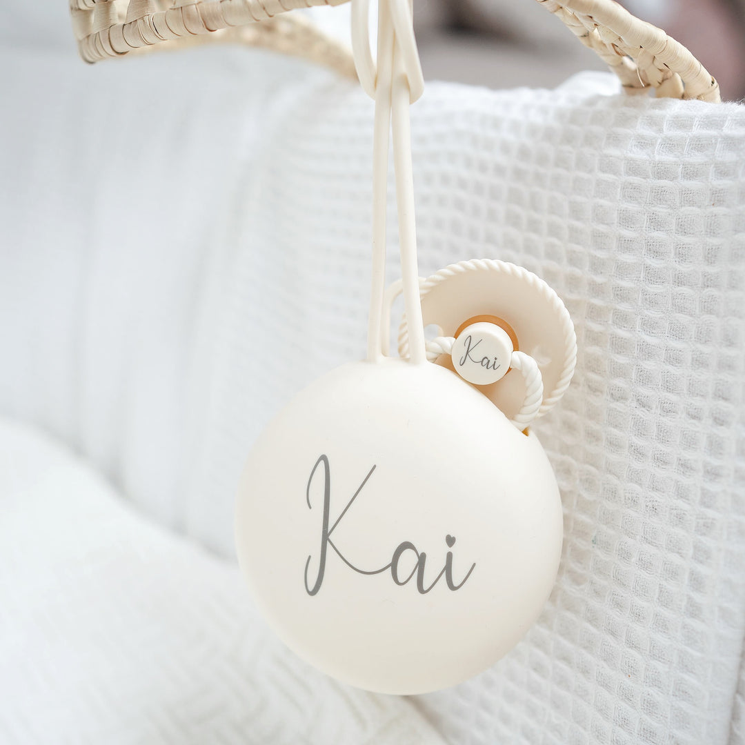 AMAZON FBA Pacifier Holder Pod Ivory - Personalisable Baby Products Sold and Personalised by JustBørn