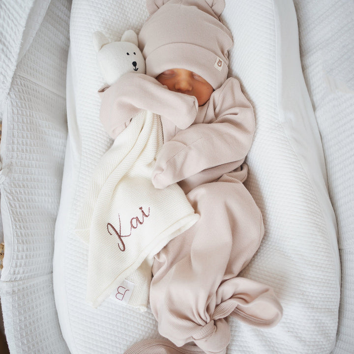 JBØRN Bear Knitted Comforter - Personalisable Baby Products Sold and Personalised by JustBørn