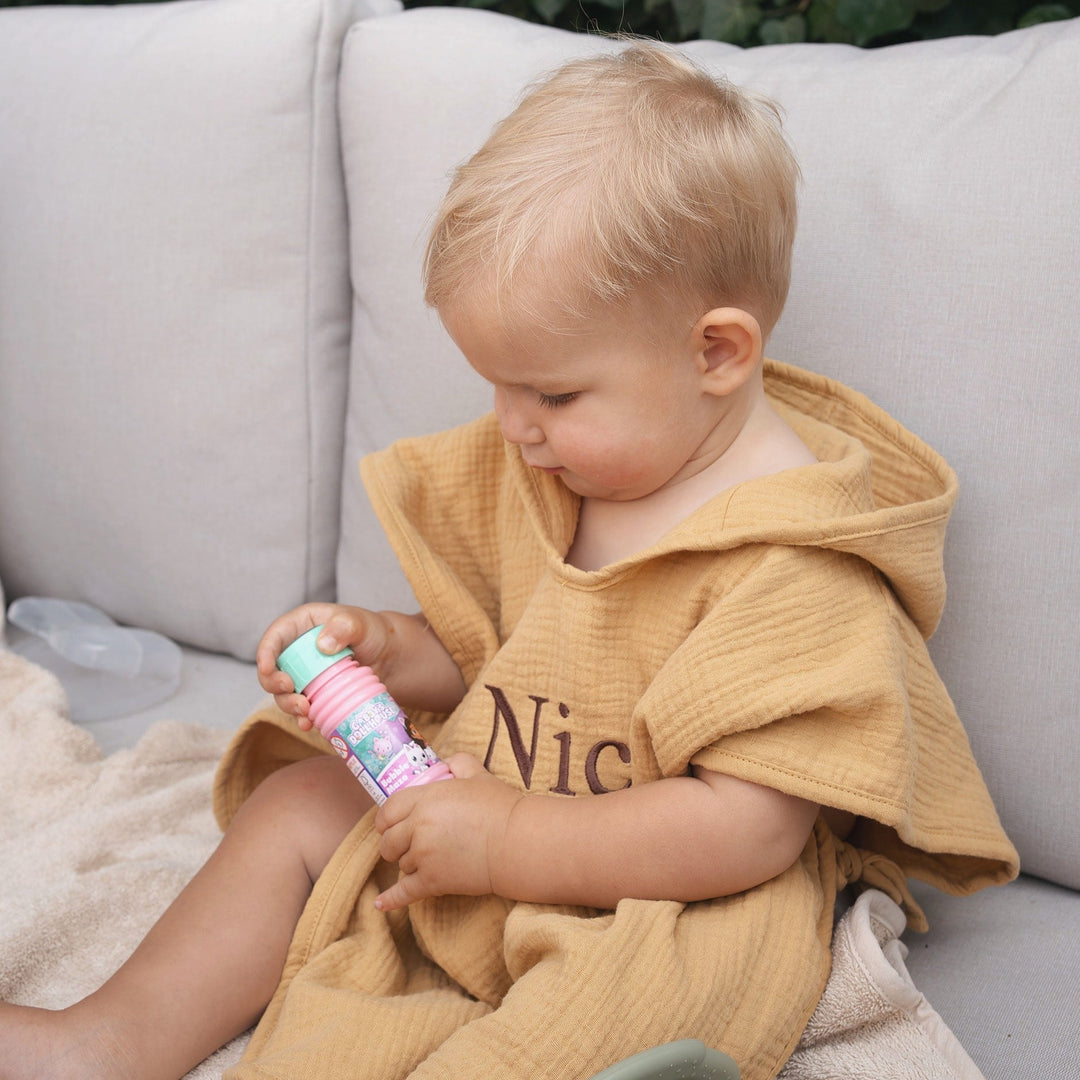 JBØRN Organic Cotton Muslin Hooded Poncho Honey gold - Personalisable Baby Products Sold and Personalised by JustBørn