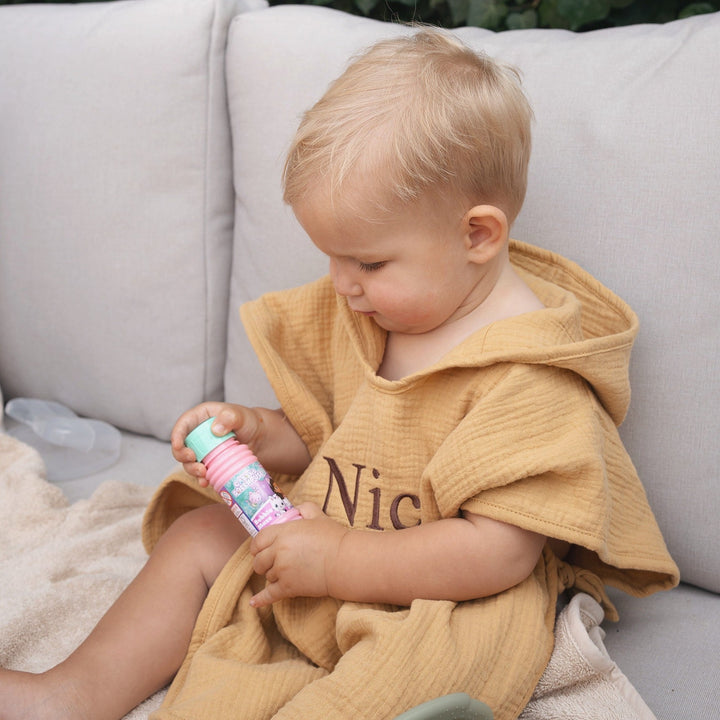 JBØRN Organic Cotton Muslin Hooded Poncho Honey gold - Personalisable Baby Products Sold and Personalised by JustBørn