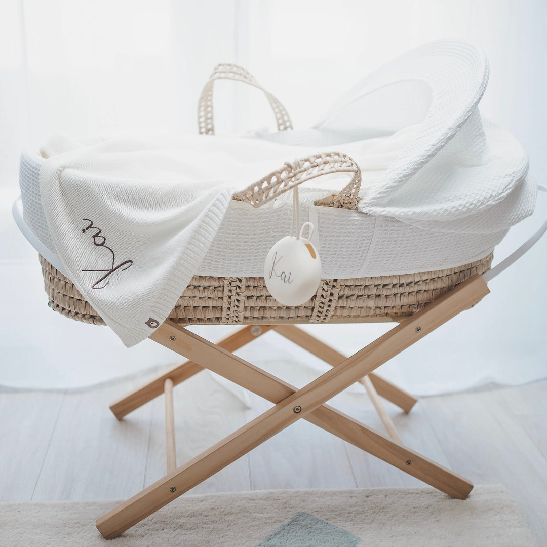 JBØRN Knitted Baby Blanket & Bunny Rattle Set - Personalisable Baby Products Sold and Personalised by JustBørn