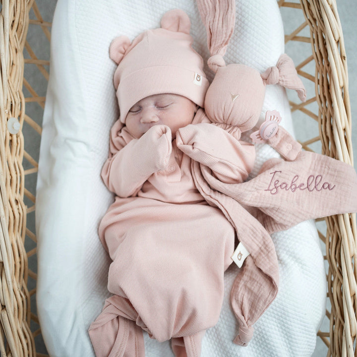 JBØRN Organic Cotton Knotted Baby Sleeping Gown & Hat - Personalisable Baby Products Sold and Personalised by JustBørn